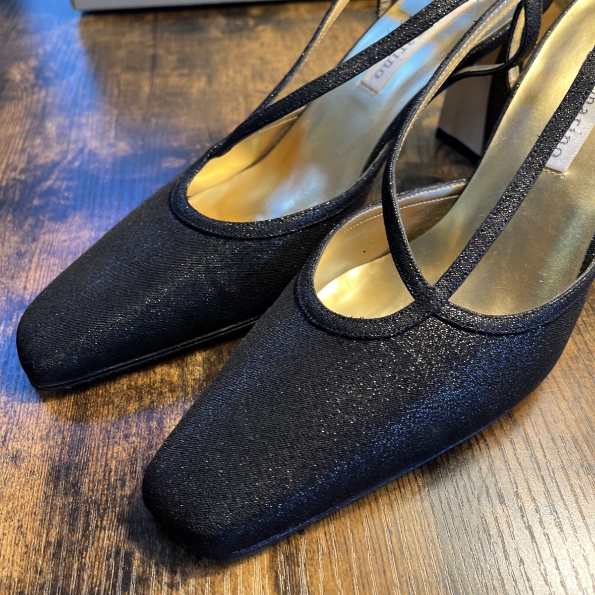 Vintage Ann Marino Black Evening Shoes Strappy Block High Vintage Ann Marino Black Evening Shoes Strappy Block High