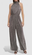 Eliza J Women's Silver Sequin Metallic Halter Jumpsuit Size 12