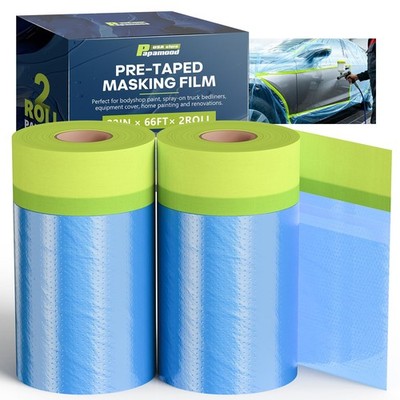 Pre-Taped Masking Film for Painting(2 Rolls) - 22'' x 66'Painters Plastic Shee...