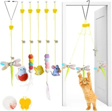 Interactive Cat Feather Toys 6 Pcs, Cat Teaser Hanging Retractable Catnip Indoor