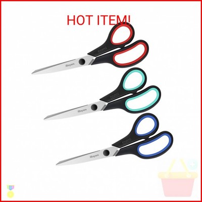 iBayam 3-Pack 8'' Heavy Duty Scissors with Ultra Sharp Blades and Comfort Grip Ha