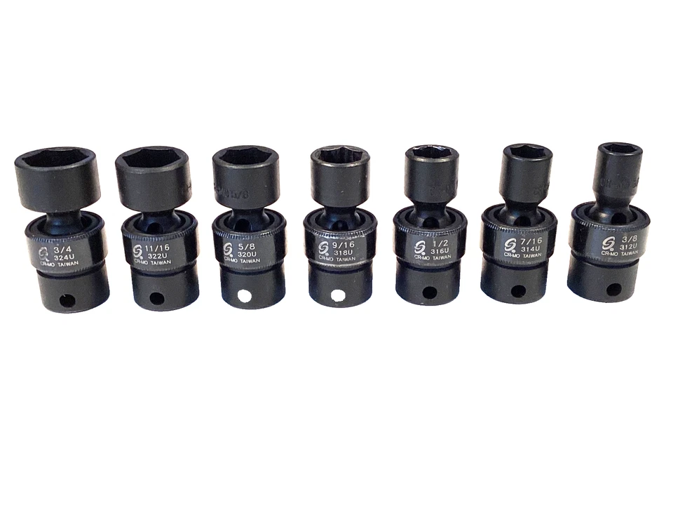 Sunex 7 Piece SAE Shallow Swivel Impact Socket Set Cornwell Snap Latch Case 3655 - Image 3 of 4