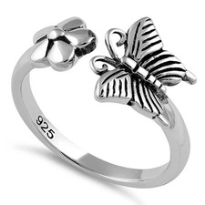 925 Sterling Silver Butterfly Flower Ring