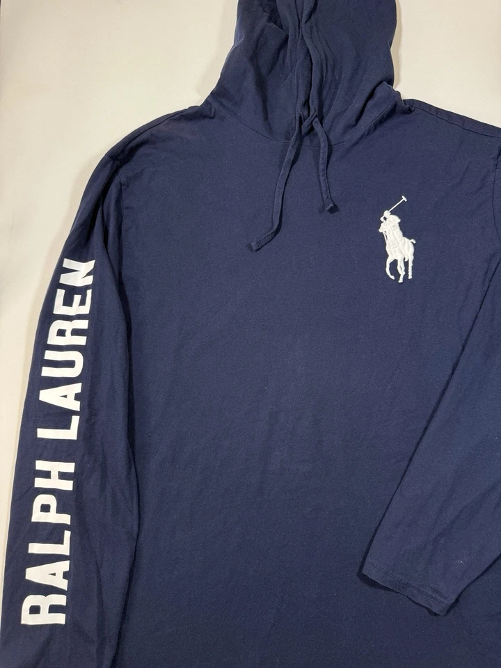 Polo Ralph Lauren Hoodie Mens 2XLT Tall Blue Big Pony Long Sleeve 1967 USA Flag - Image 4 of 4