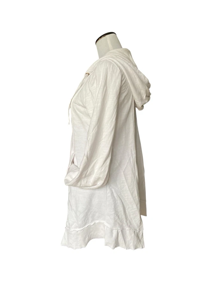 XCVI Wearables Mercantile Hoodie Size L White Asymmetrical Hem Lagenlook Artsy - Image 2 of 4
