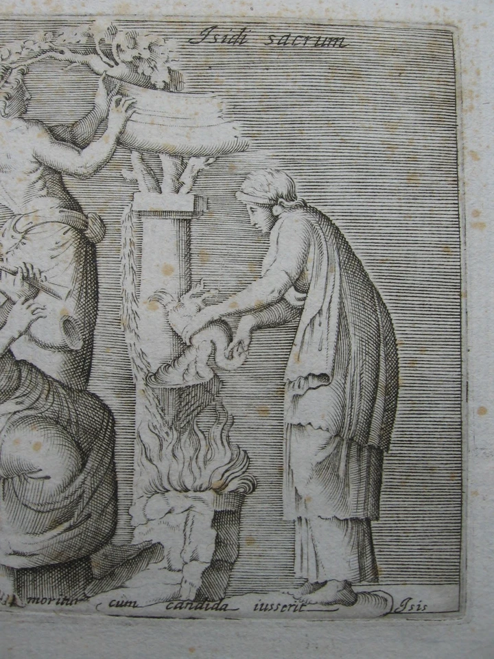 Enea Vico: Opfer Schwan 1550/Sacrifice Swan Print Kupferstich Battista Franco - Bild 4 von 4