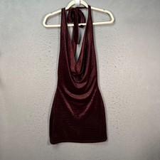 Windsor Size Small Croc-Embossed Burgundy Halter Mini Dress w/ Cowl Neckline