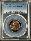 1953-S 1C RD Lincoln Wheat One Cent  PCGS MS65RD  35717760