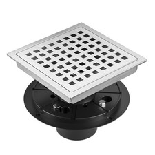 6 Inch Square Shower Floor Drain Brushed Stainless Steel Drain Kit with Flang...