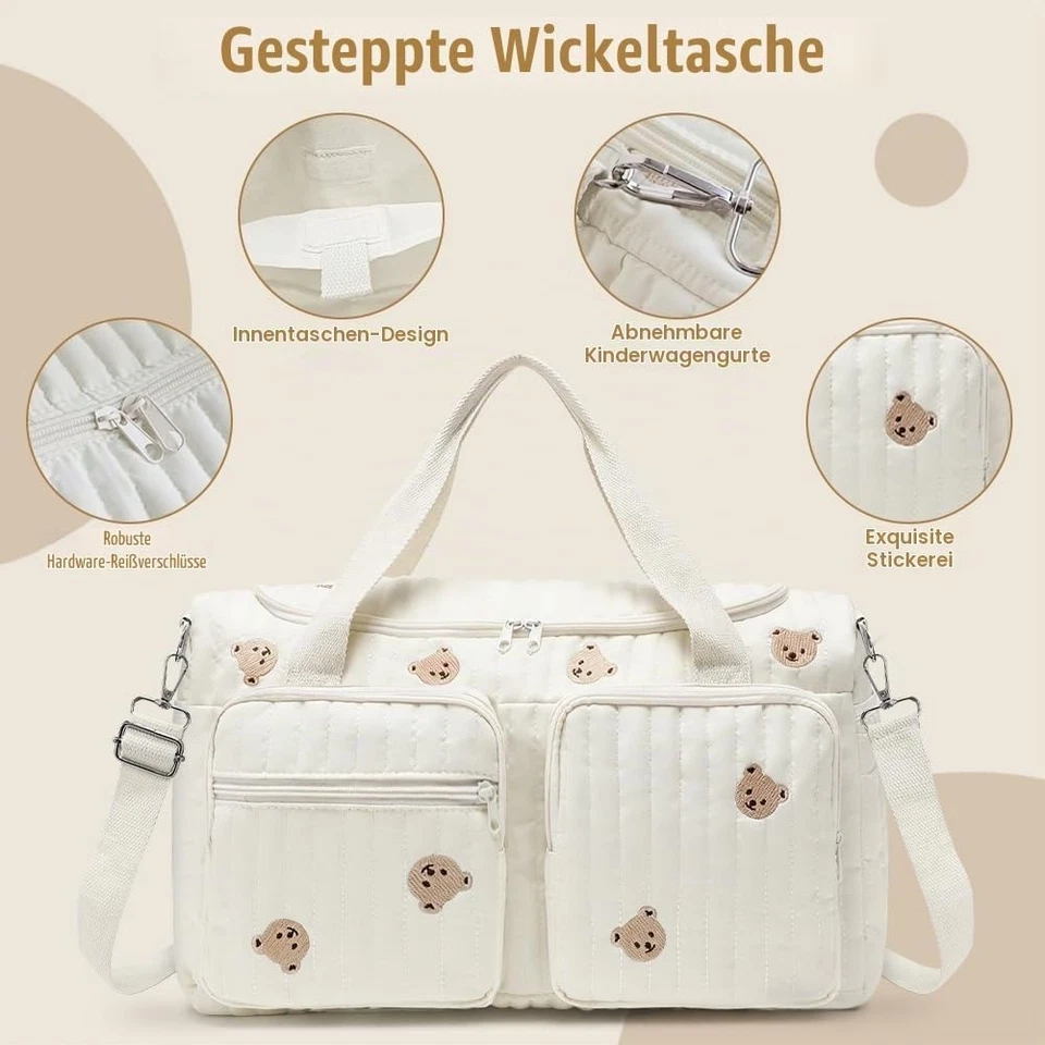 Aucuu Wickeltasche für Mama, Kliniktasche mit Stickerei, 27L - Bild 3 von 4