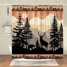 Rustic Bear Deer Shower Curtain Set Forest 62"W x 72"L Pack of 1 Brown