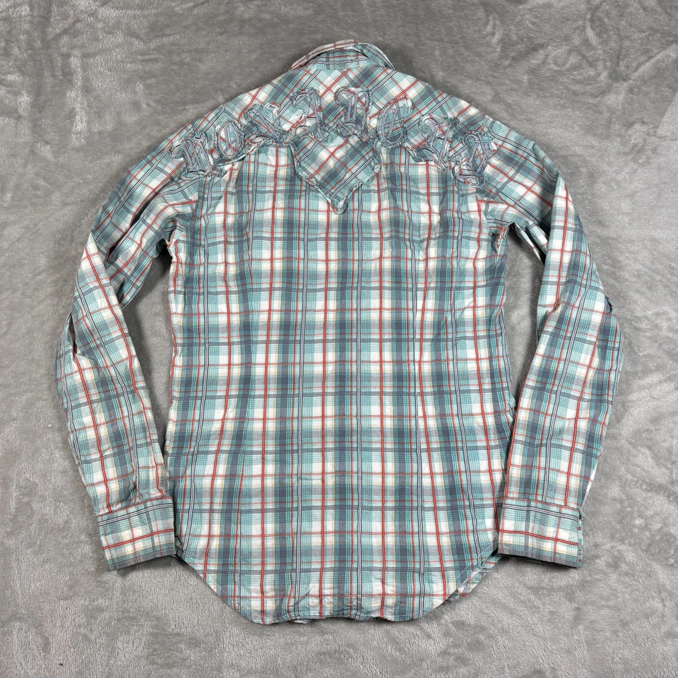 Рубашка мужская Monarchy средняя клетчатая вышитая искусственно состаренная на пуговицах вестерн Y2K - Изображение 3 из 4