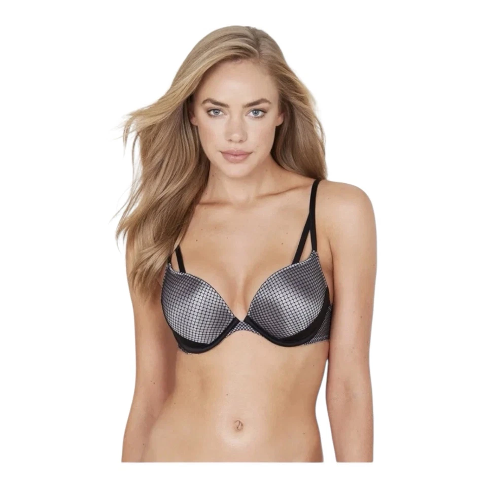 Fredericks Heartthrob Fishnet Superboost Push Up Gray Bra Size 32D NWT - Image 2 of 4
