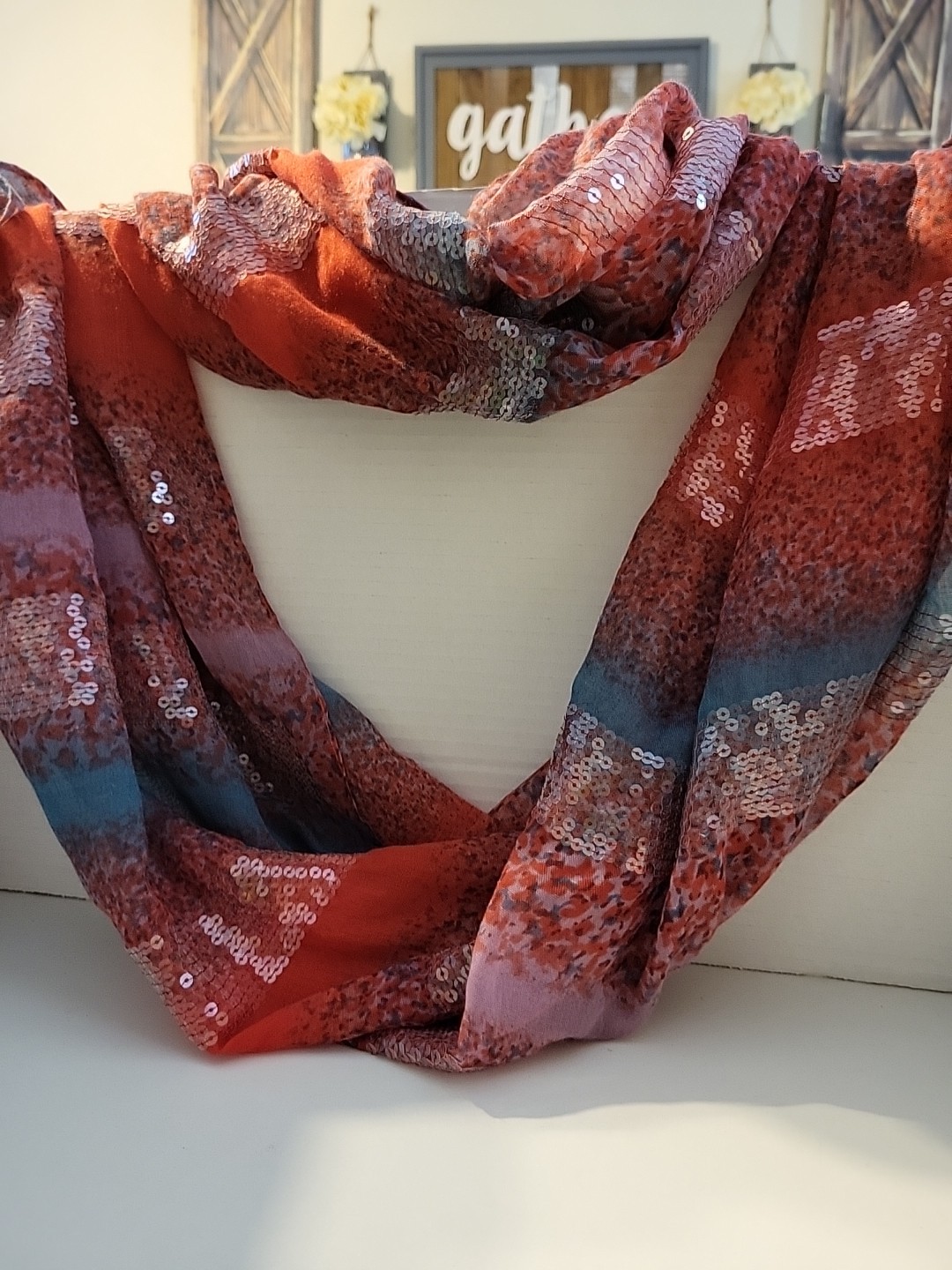 BCBGeneration Sequins Infinity Scarf Punch Red - image 1