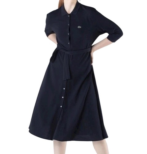 Lacoste  Women’s Buttoned Belted Cotton Pique Polo Dress Size 2/34Color Dk Grey