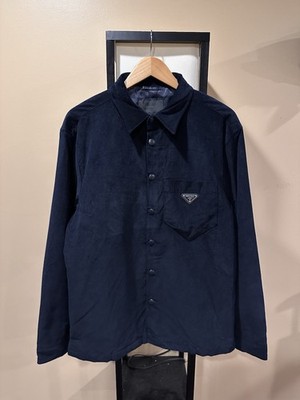 Prada Corduroy Logo Snap Button Up Navy Shirt Jacket | eBay