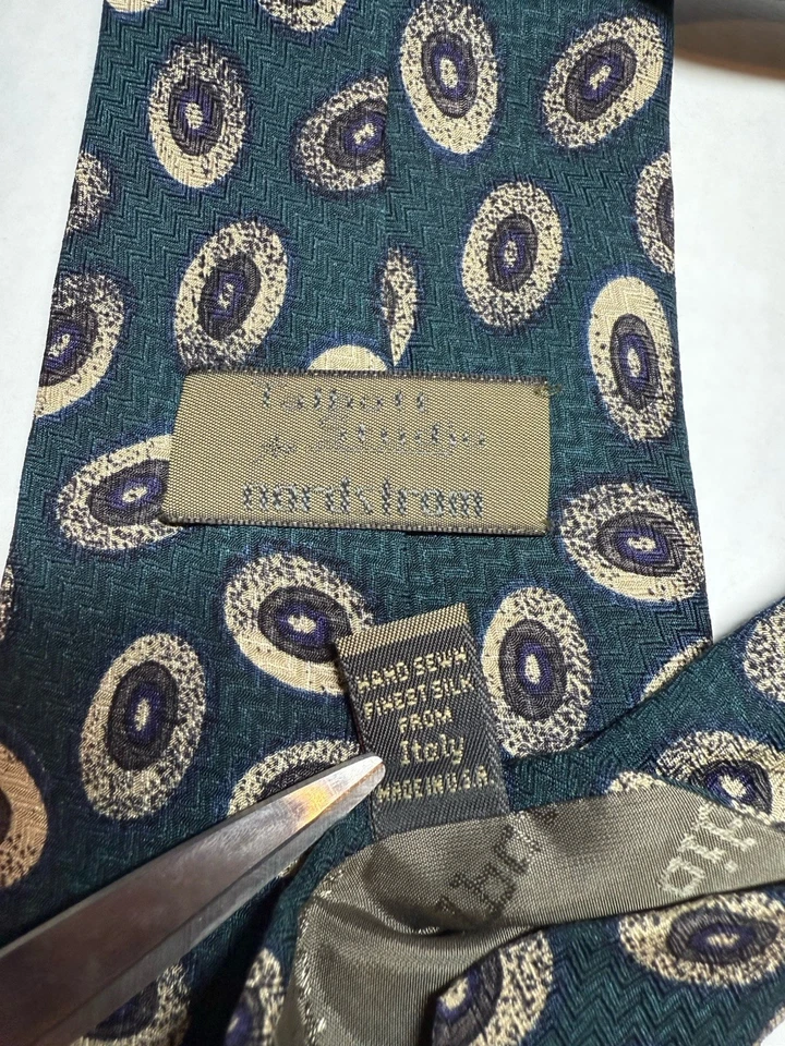 Corbata de seda verde con medallón beige azul jacquard Robert Talbott Studio para hombre EE. UU. Foto 4 de 4