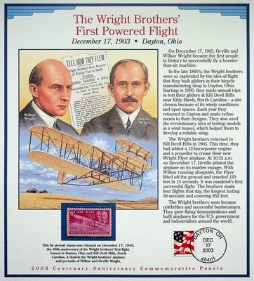 The Wright Brothers  First Powered Flight Stamp Panel   2003 Centenary