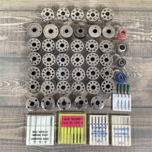 Lot Sewing Machine Bobbins And Needles Variety Vintage And New