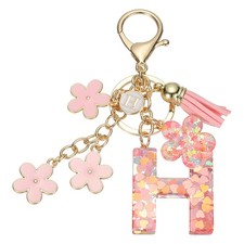 Alphabet H Tassel Cherry Blossom Initial Letter Keychain Pink, Pack of 1