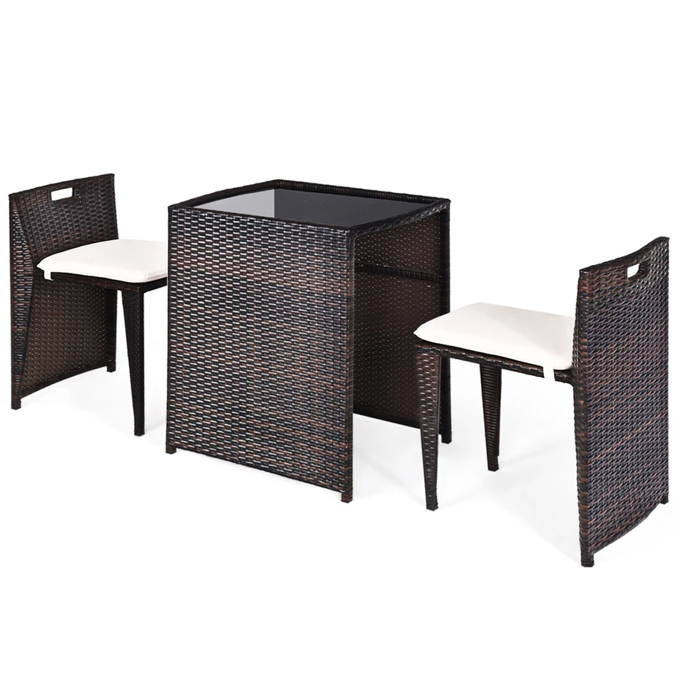 3 PCS Cushioned Wicker Patio Furniture Set Seat Sofa Outdoor No Assembly Brown - Image 2 of 4