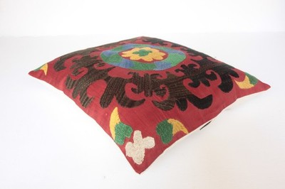 Handcrafted Suzani Pillow Cover, Boho Home Decor, 17x19  Cotton Back pillow