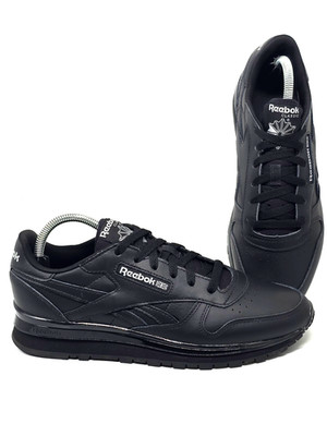 Reebok Classic Black Leather Monochrome Lace Up Sneakers Women's Size 10