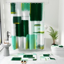 Dark Green Bathroom Accessories Set Shower Curtain Non-Slip Rug 4 PCS Set