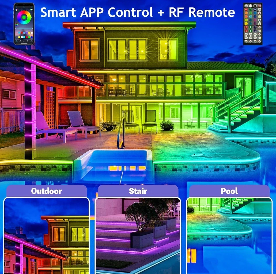 300 ft Outdoor LED Strip Lights Waterproof IP68 Outside, App & Remote Music SYNC - Image 2 of 4