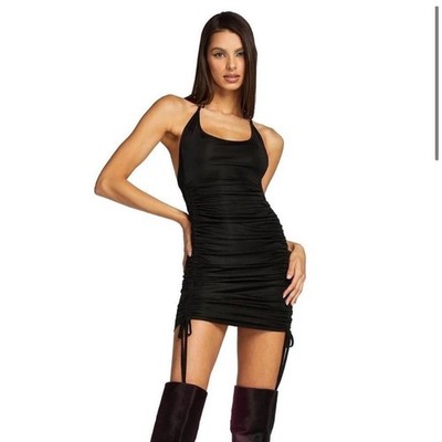I.AM.GIA Halley Black Halter Tie Scoop Neck Chain Mini Bodycon Dress Size M  | eBay
