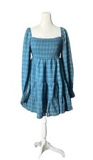 Cottagecore Babydoll UO Sz Small Smocked Plaid Mini Dress Boho Western Cowgirl