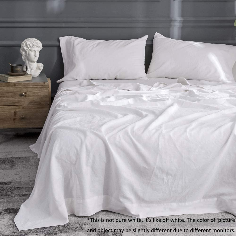 Belgian Linen Sheet Set Solid Color 4 Pieces (1 Flat Sheet, 1 Fitted