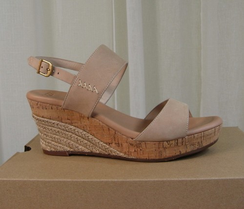 NIB UGG Elena Horchata Nubuck Leather Slingback Platform Wedge Sandal Size US 10 - Picture 3 of 12