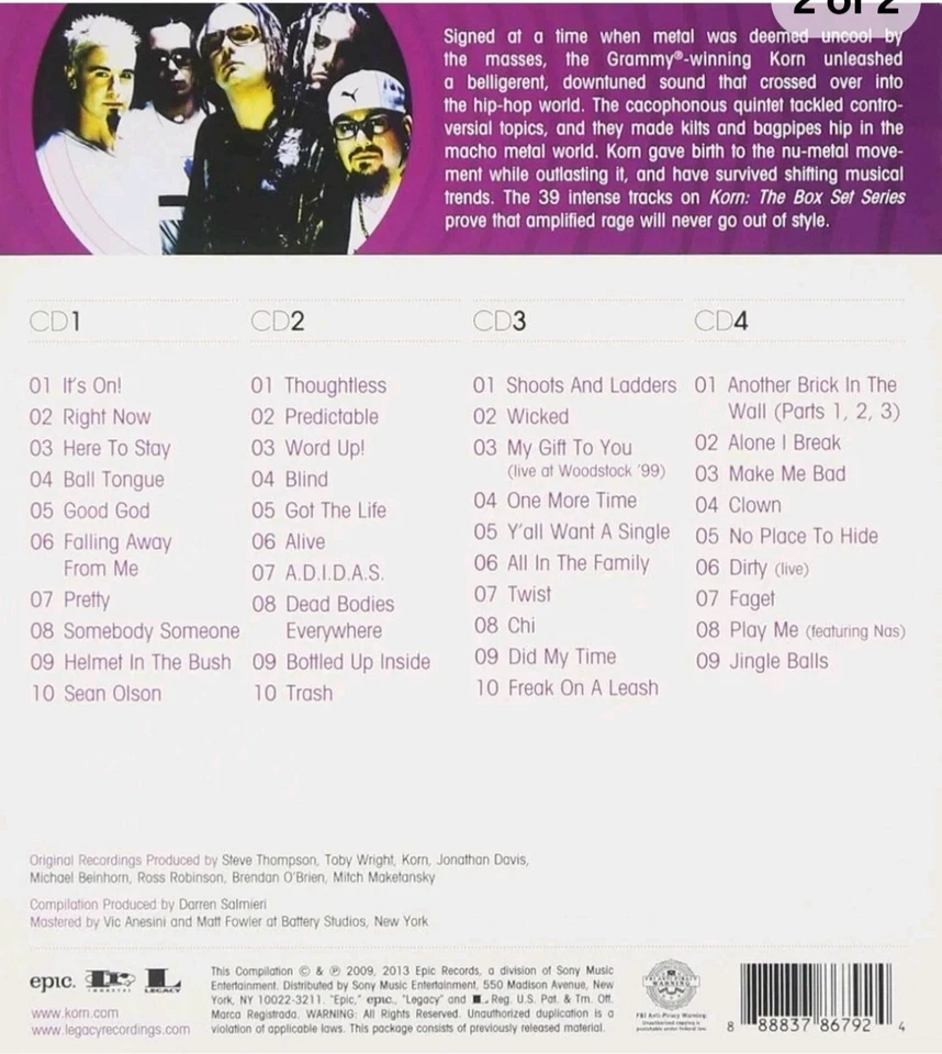 KORN Box Set Series  by Korn (4 CD,S Jan-2014, 4 Discs,💿) Legacy NEW SEALED 🤐 Foto 4 de 4