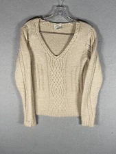 Handloomed Bonner Of Ireland Chunky Cable Knit Cream Fisherman Wool Jumper Small