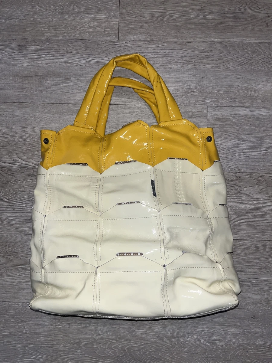 Rare 493 Orla Kiely London Yellow Cream Patent Leather Purse