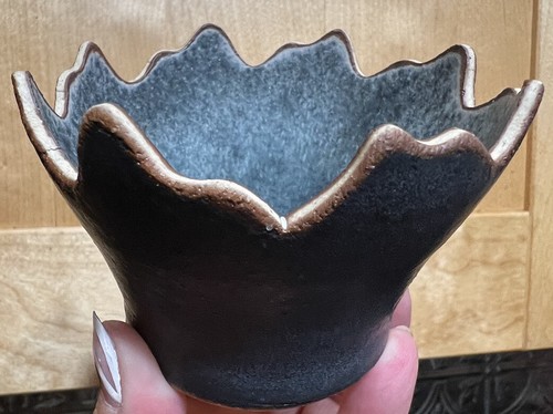Pair of 2 Black Ceramic Art Pottery Candle Votive Holders Matte Stoneware Signed - Picture 9 of 11