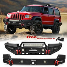 Steel Front Rear Bumper W D-rings Winch Plate For Jeep Grand Cherokee Wj 99-04