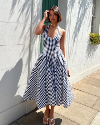 strapless open back dress Pink Gingham Maxi Dress – AnyaParkerJames main image 0