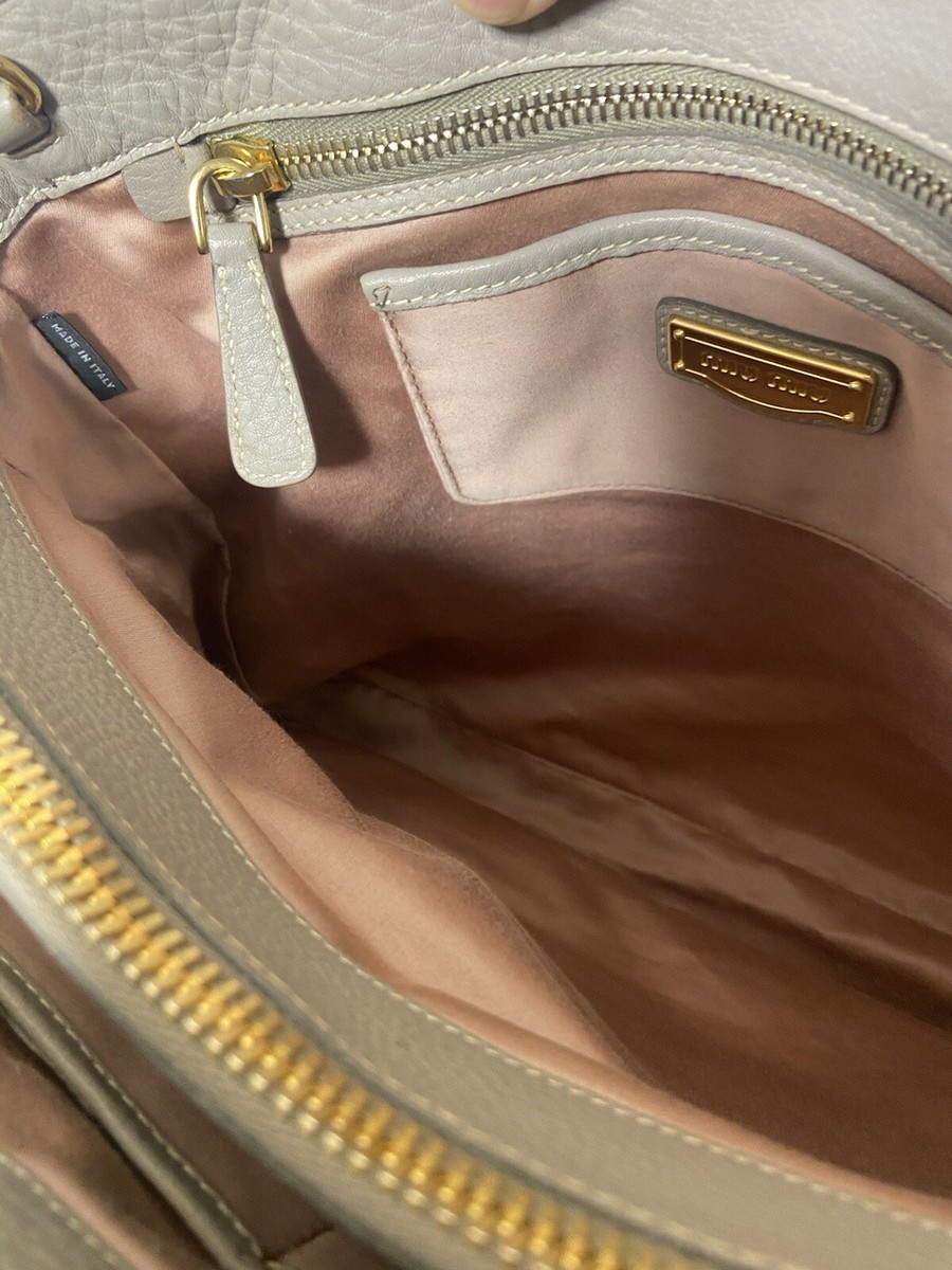 MIU MIU Vitello Caribu Gray Soft Pebbled Leather Hand Tote MIU MIU Vitello Caribu Gray Soft Pebbled Leather Hand Tote
