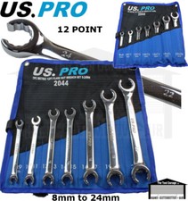 US PRO Tools 7pc 12 Point Open Brake Flare Nut Spanners Wrench Set 8-24mm 2044