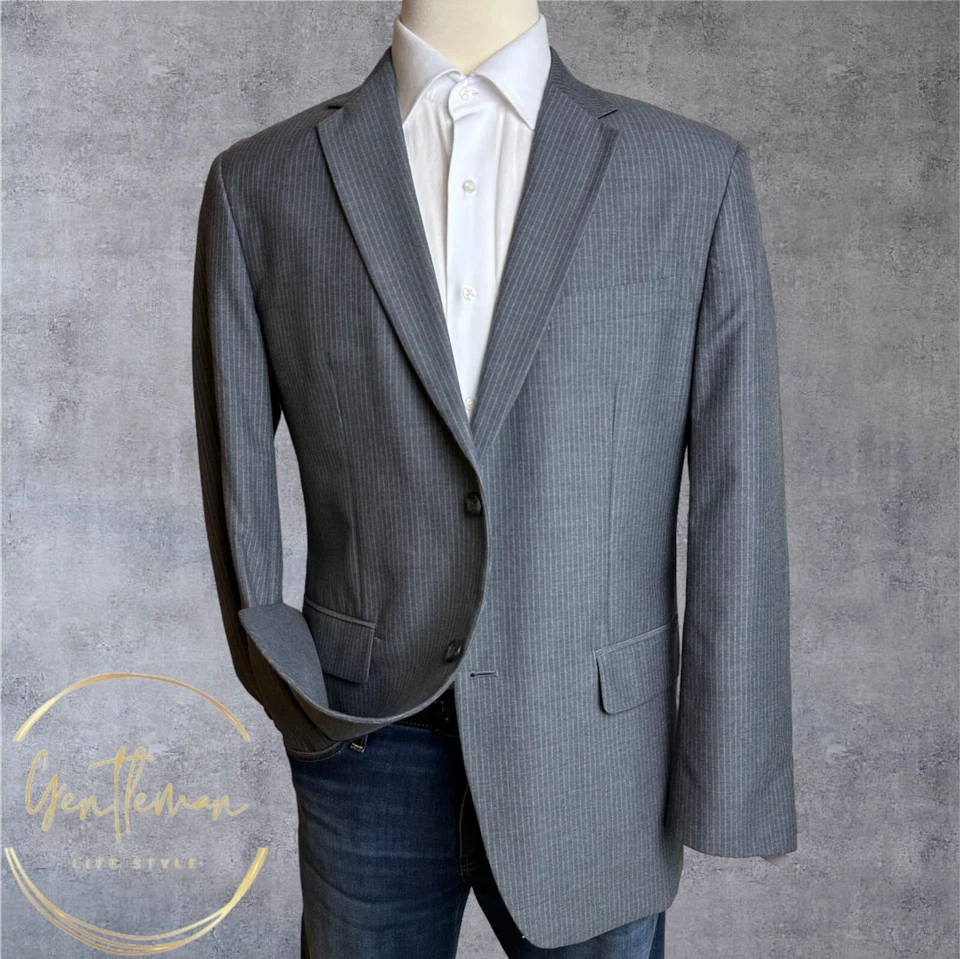 MERONA мужской Blazer Sport пальто две пуговицы куртка 42R серый в полоску костюм куртка - Изображение 2 из 4