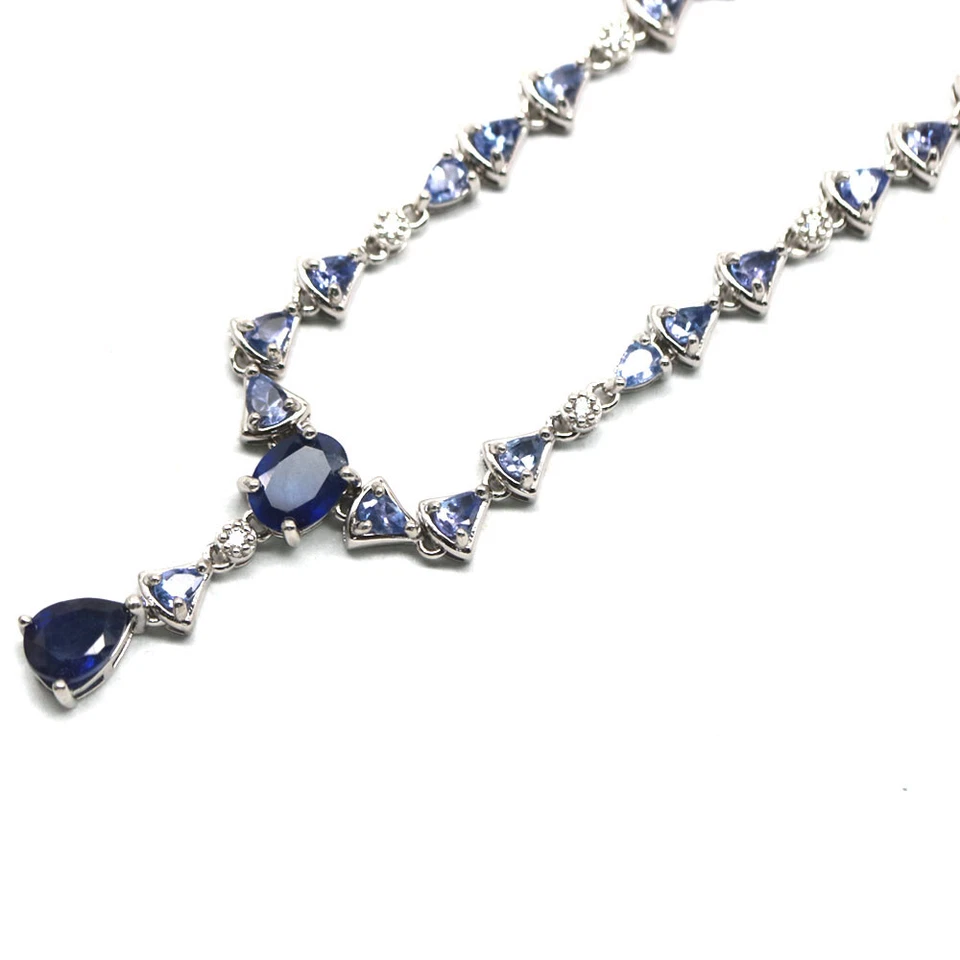 925 Sterling Silver 6 x 8 mm. Blue Sapphire, Tanzanite & Zircon Necklace 18.0" - Image 2 of 4
