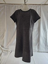 Loft Outlet Black White Tweed Knit Fringe A Line Short Sleeve Dress Size 16 NWT