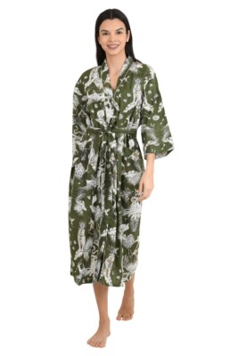 Indian Green Monkey Cotton Robe Long Kimono Sleepwear Night Suit Kimono Robes US