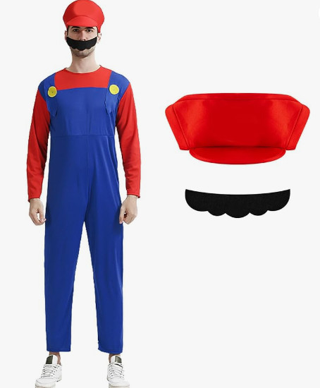 Adulto Mario Bros Estilo Disfraz Pareja de Fontanero Disfraz 80's Fiesta