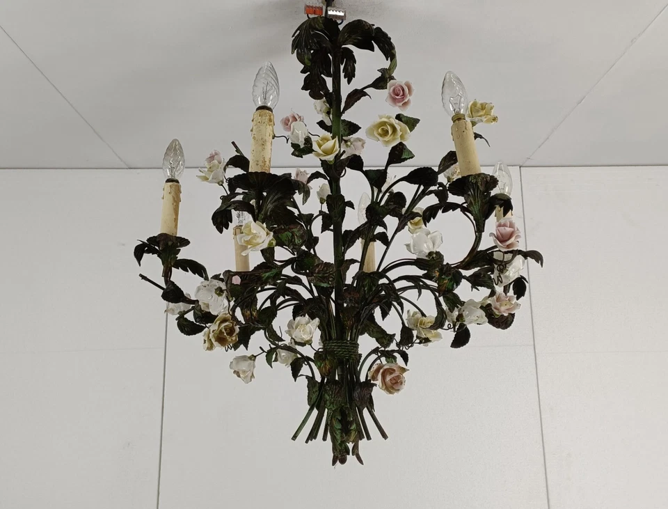 Precioso paquete de flores de araña antigua ramo hierro porcelana flores francés Foto 4 de 4