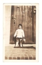 Vintage Photo Toddler Holding Tin Basket Antique Found Art SYB25