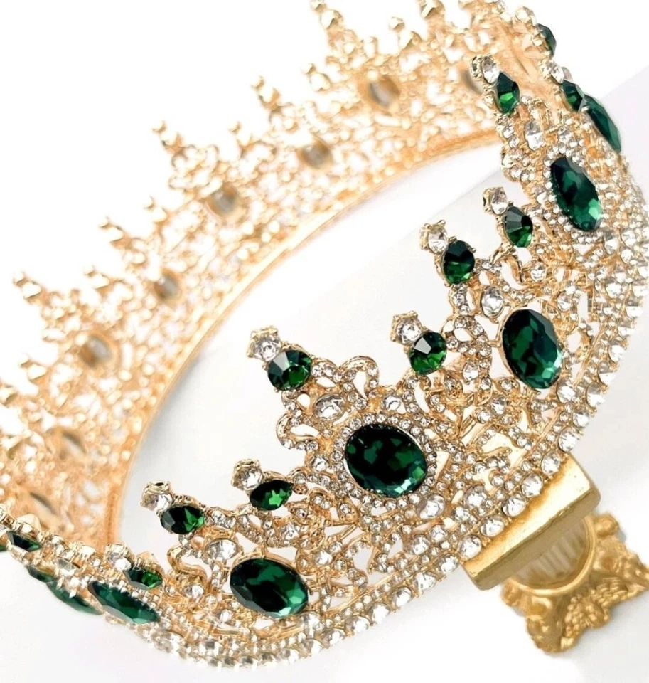 Королевская зеленая хрустальная корона для вечеринки, костюма, головного убора, ювелирных изделий, дня рождения, подарка - Изображение 3 из 4