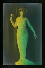 Women Vintage real photo RPPC postcard European style flowers